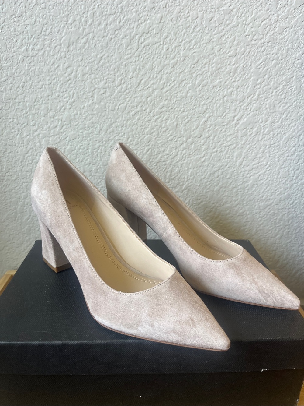 Marc Fisher LTD Natural Suede Pointed-Toe Block Heels